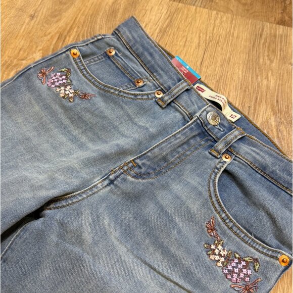 Levis Youth High-Rise Ankle Straight Jeans With Embroidered Details Size 12 NWT - Picture 2 of 7